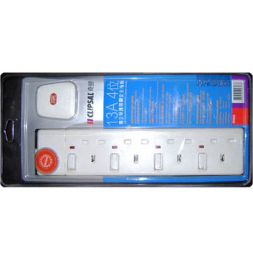 4 Gang 13A 3 Pin Flat Switched Socket Outlets with Neon,Fitted with 3 Mtr Wire & 13A Fused 3 Pin Flat Plug, White Color.
